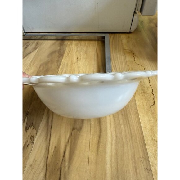 Vintage Milk Glass Bowl with Open Lace Edge - Picture 3 of 7